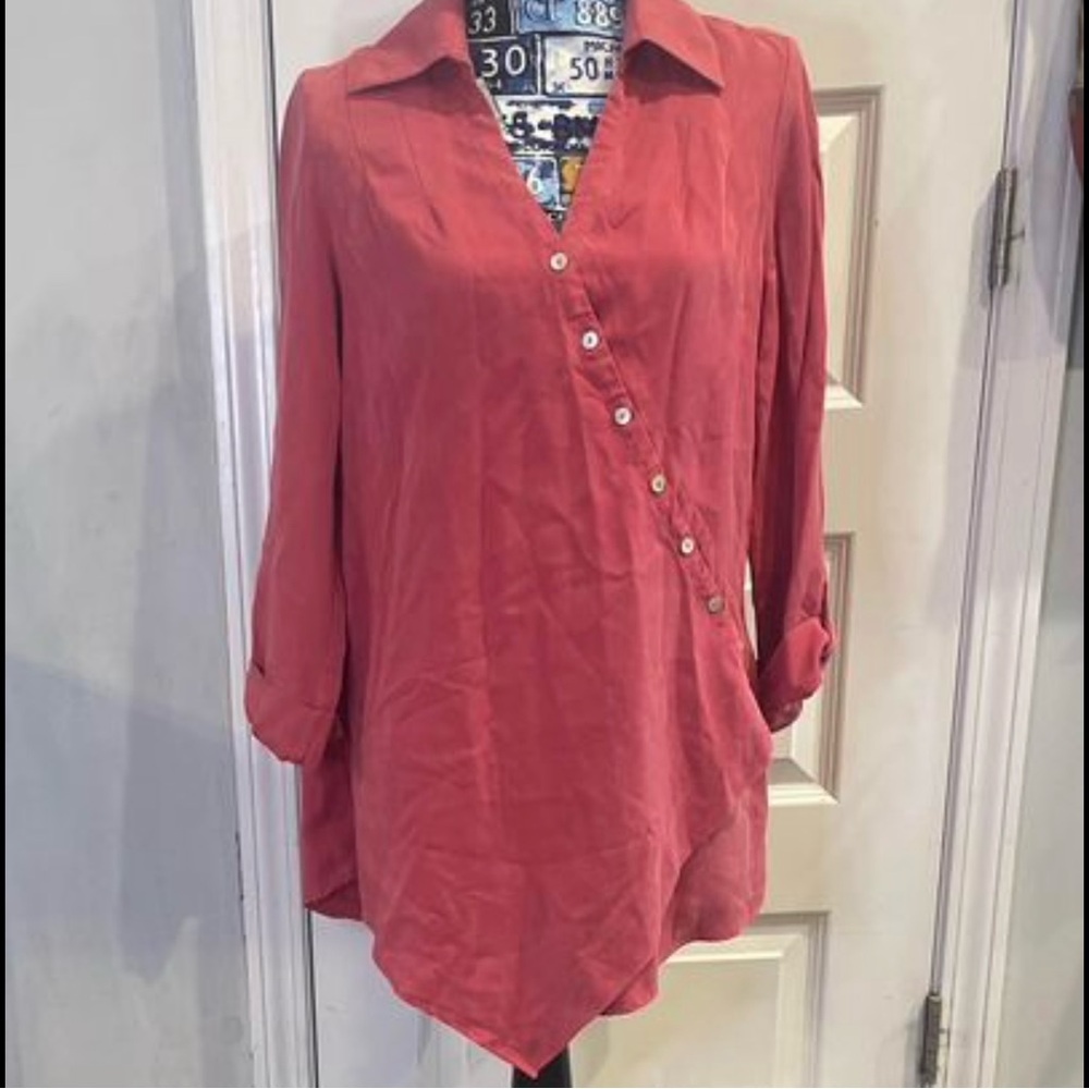 Soft Surroundings Women's Shirt Dress Size Small Pink Long Sleeve Collared